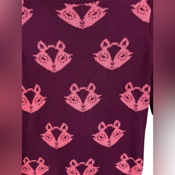 Old Navy Maroon Pink Fox Crewneck Knitted Sweater - Size 8 - Picture 7 of 12
